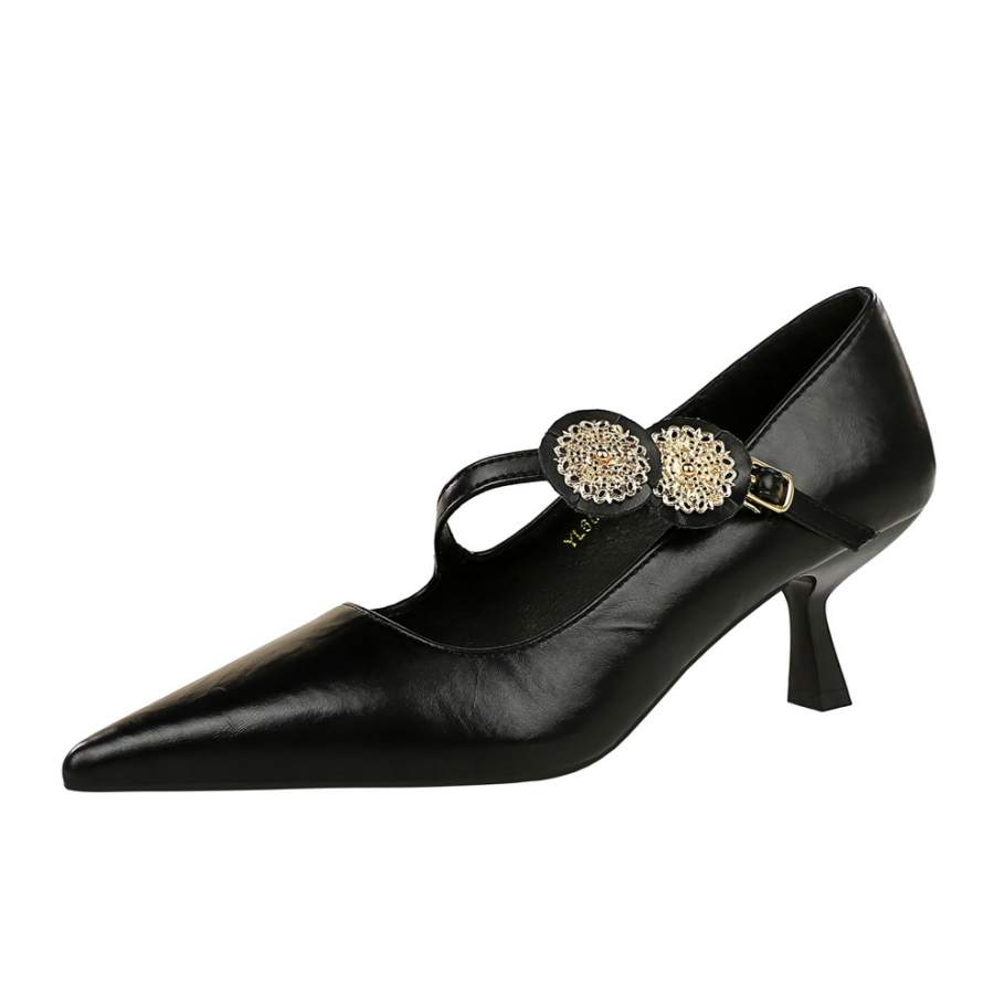 YAFEI XUANYU Microfiber Leather Slim Heel Mary Jane Shoes 6CM Women's