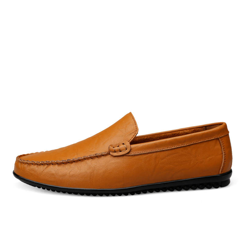 YINGLUNQISHI Top Grain Cow Leather Casual Shoes Men's Yellow Brown