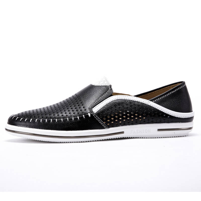 WENNAI Casual Leather Shoes Men's Low Top Black