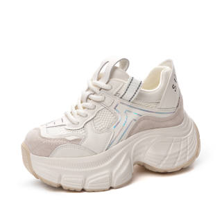 Shangjinni Synthetic Leather Lightweight Height Increasing Mid top Chunky Sneakers Women's