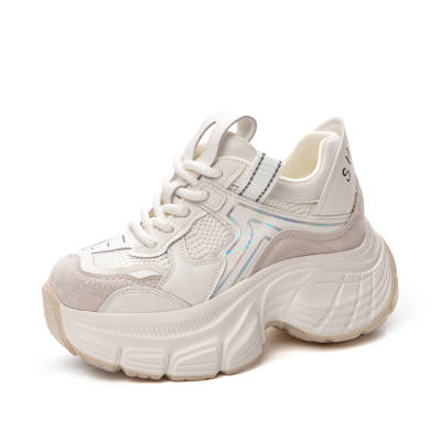 Shangjinni Synthetic Leather Lightweight Height Increasing Mid top Chunky Sneakers Women's