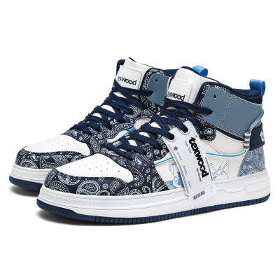 TEXWOOD Chinese Style Blue And White Porcelain Collection High top Skateboard Shoes Men's