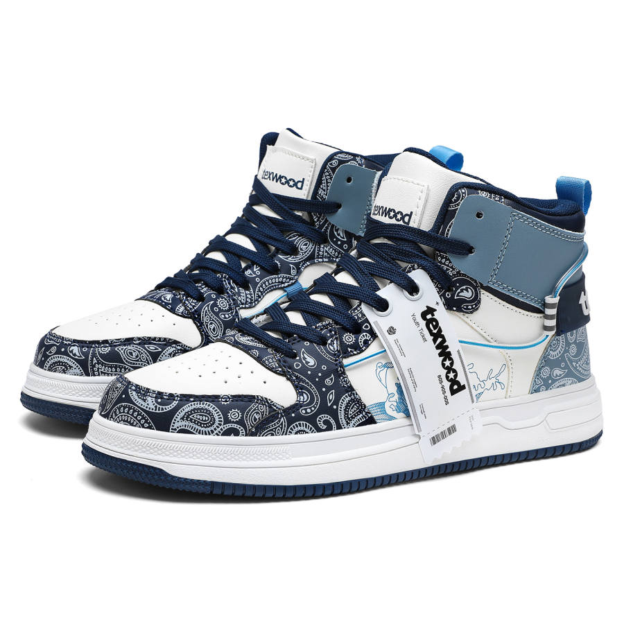 TEXWOOD Chinese Style Blue And White Porcelain Collection High top Skateboard Shoes Men's