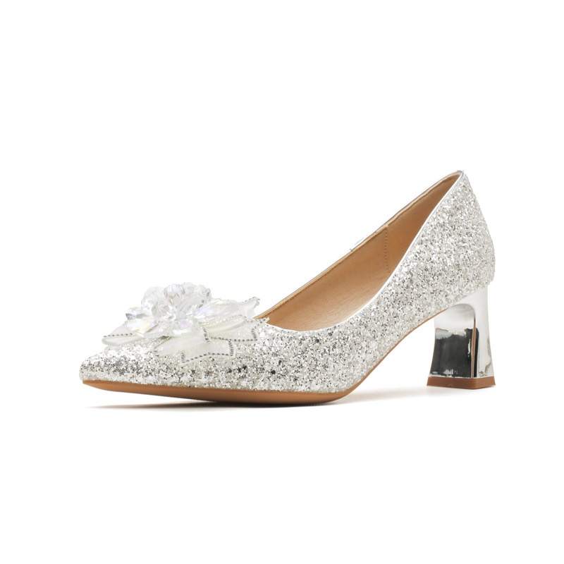 HKCP Chunky Heel High Heels 6CM Women's Silver
