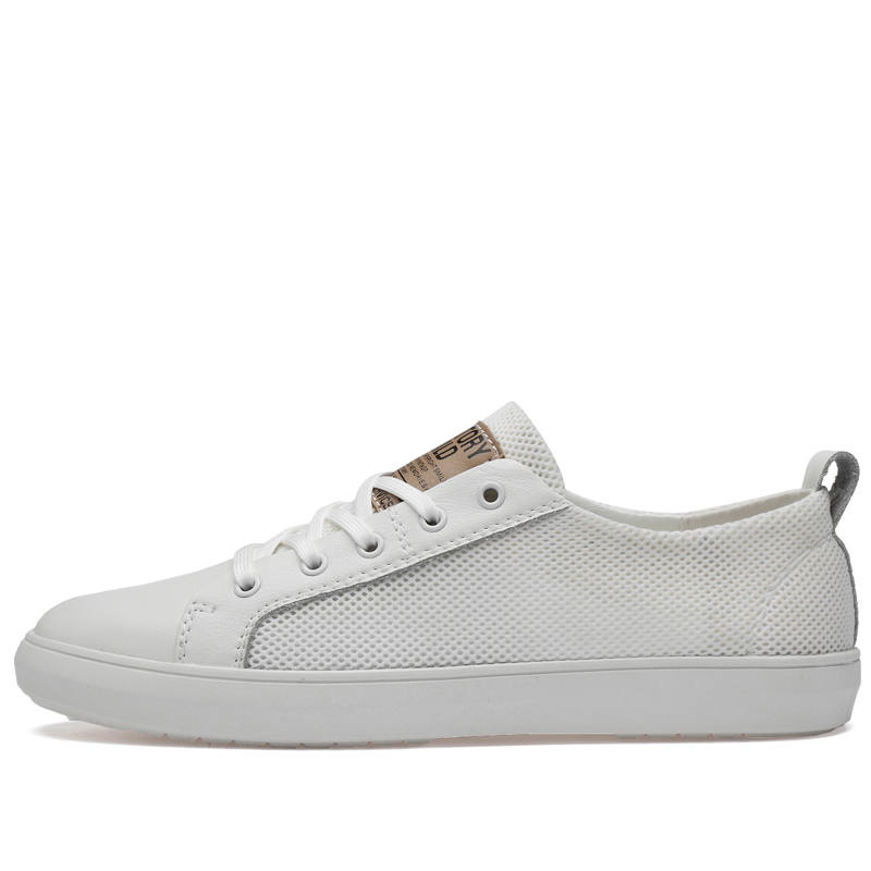 YINGLUNQISHI Cow Split Leather Cushioning Abrasion Resistant Breathable Low top Skateboard Shoes Men's White
