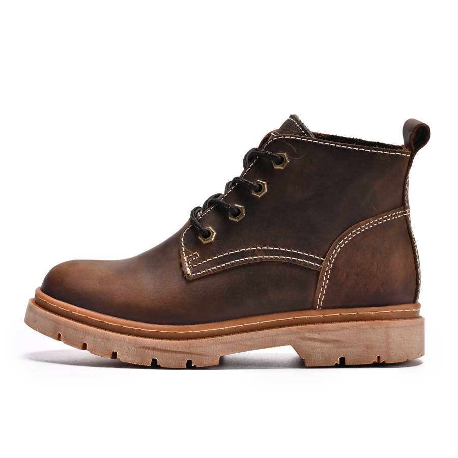 HERR TIGER Top Grain Cow Leather Short Combat Boots Unisex Brown Madness