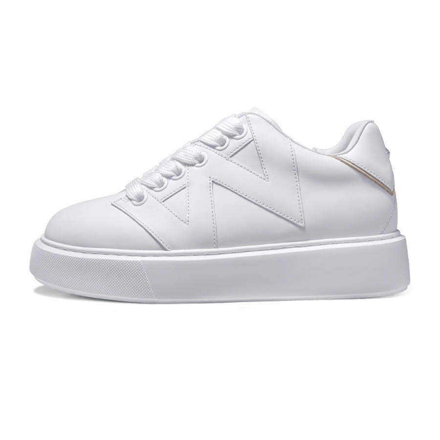 THOM WILLS Casual Versatile White Sneakers Top Grain Cow Leather Height Increasing Stylish Skateboarding Shoes Unisex