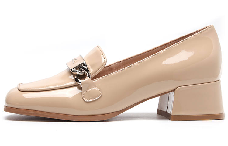 Satchi Top Grain Cow Leather Block Heel High Heels Women's Nude