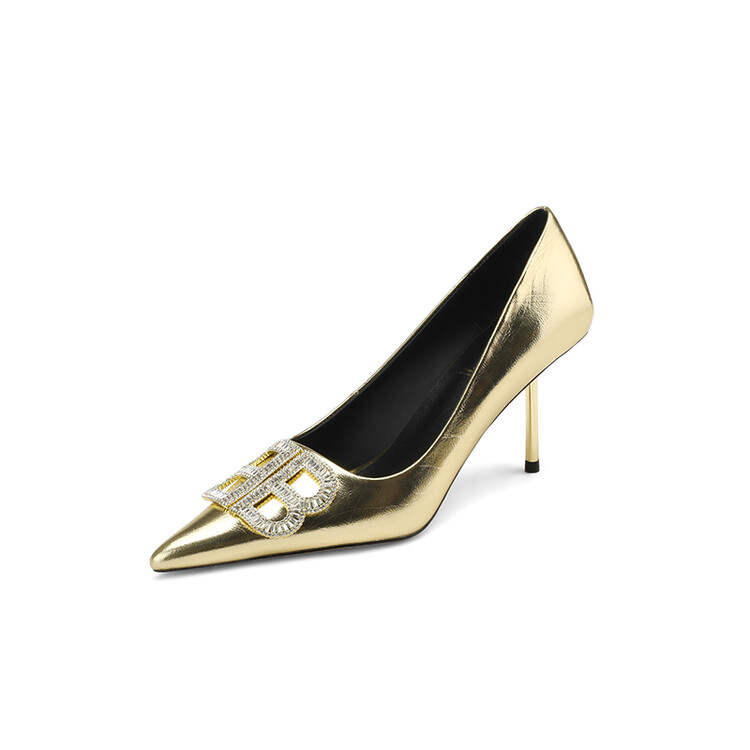 SUYANJIAO Cow Leather Slim Heel High Heels Women's Gold