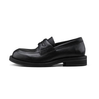 HANQIAORIJI Black Blood Collection Top Grain Cow Leather Loafers Unisex Black