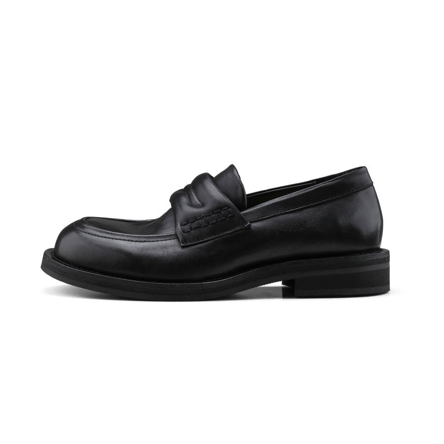 HANQIAORIJI Black Blood Collection Top Grain Cow Leather Loafers Unisex Black