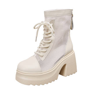 Forest Princess Synthetic Leather Crew Combat Boots 9.5CM Women's Ecru