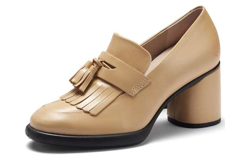 Ecco Cow Leather Chunky Heel High Heels 8cm Women's Beige Yellow