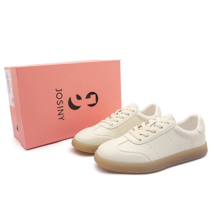 JOSINY German Army Trainers Synthetic Leather Low top Skateboard Shoes Women's Ecru