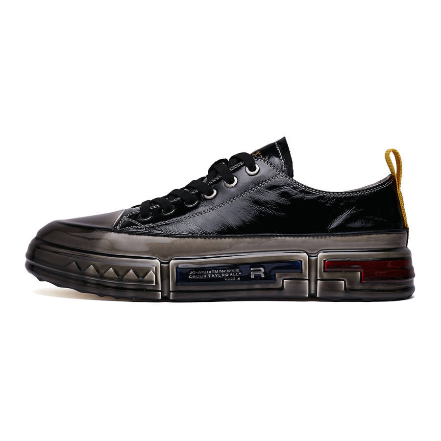 HUITE Top Grain Cow Leather Waterproof Low top Skateboard Shoes Men's Black