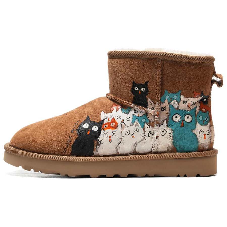 UGG UGG CLASSIC MINI Hand Drawn, Adorable Kitten Collection, Snow Boots Sheepskin Thermal Coverage Short Level 3 Category