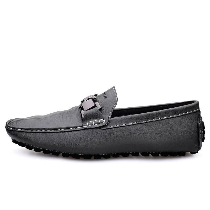 WENNAI Top Grain Cow Leather Gommino Loafers Men's Gray