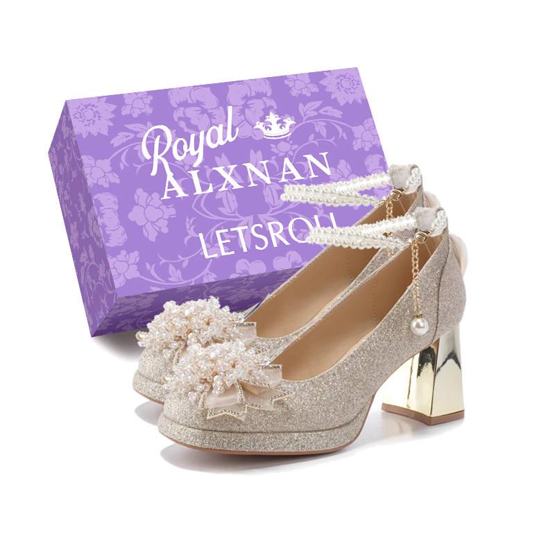 Alxnan Chunky Heel High Heels Women's Champagne