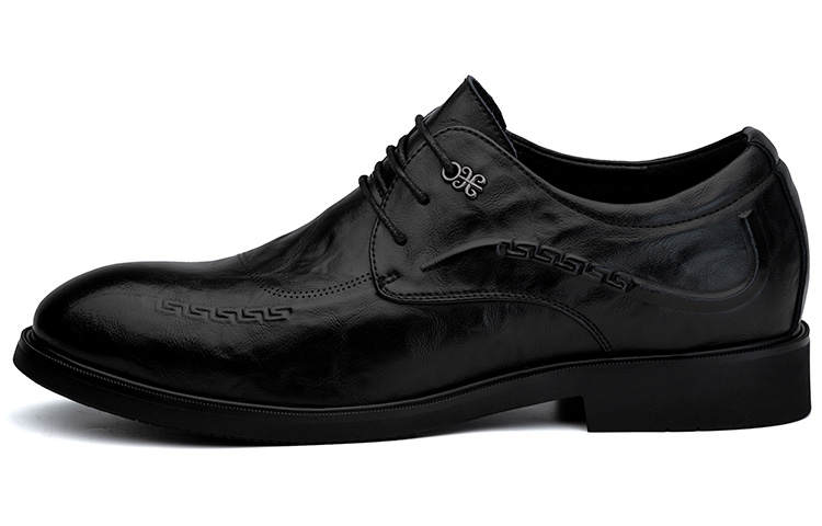 SULEGAO Cow Split Leather Dress Shoes 6cm Men's Black