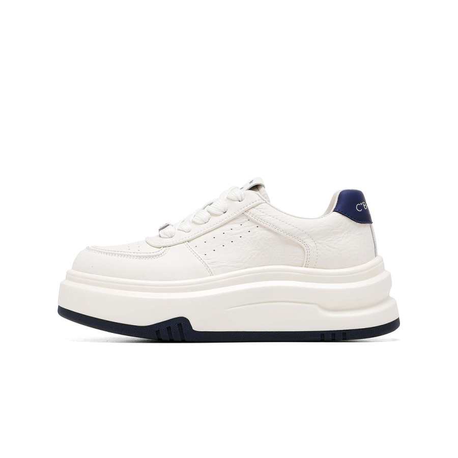 C°BANNER Synthetic Leather Abrasion Resistant Height Increasing Low top Skateboard Shoes Women's White Blue