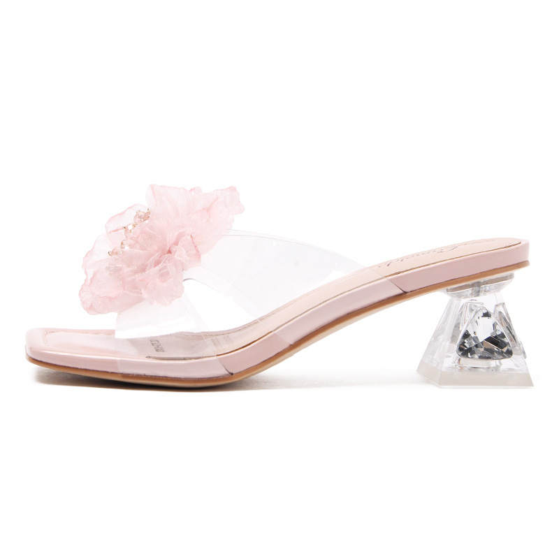 CAMEIDO TPR Sole Crystal Slip Resistant Slide Slippers Women's Pink