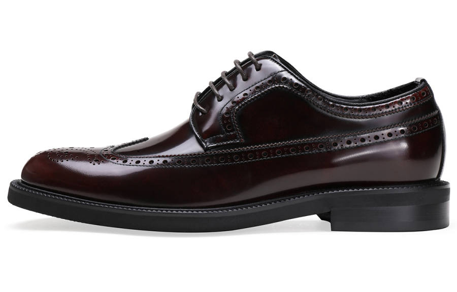 BOSSSUNWEN Casual Leather Shoes Men's Low Top Black, Burgundy