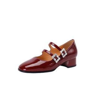 BAISHITING Cow Leather Chunky Heel Mary Jane Shoes 3.5cm Women's