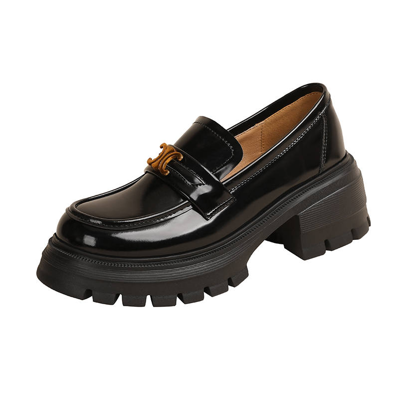 JIUXINGDAO Microfiber Leather Loafers 6CM Women's Black