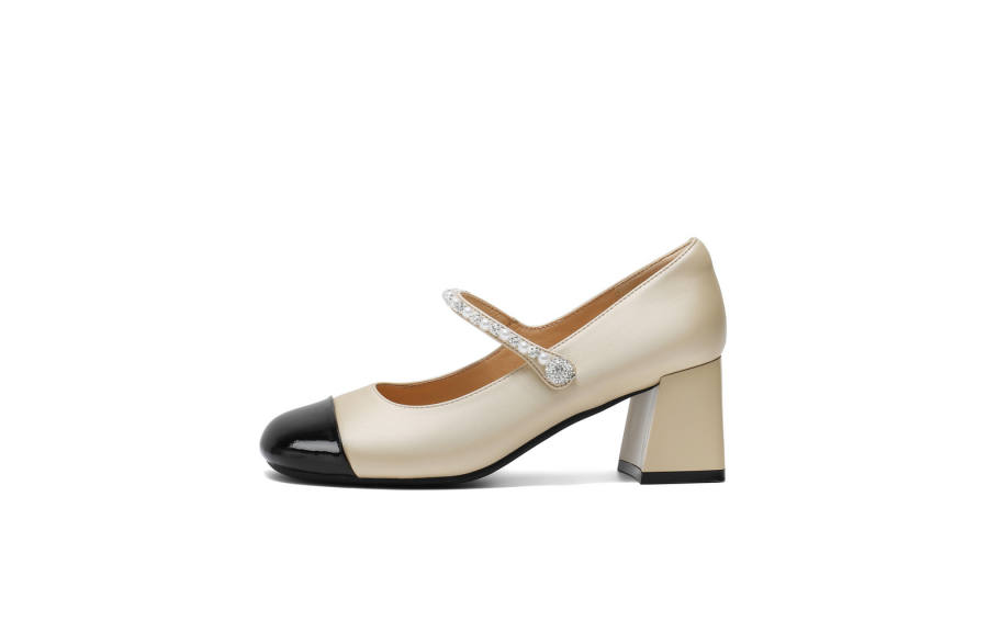 BELLE Mary Jane Shoes Women's Apricot, Ecru