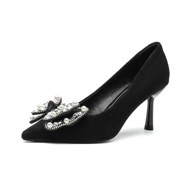 Bamiti Suede Slim Heel High Heels 7cm Women's Black