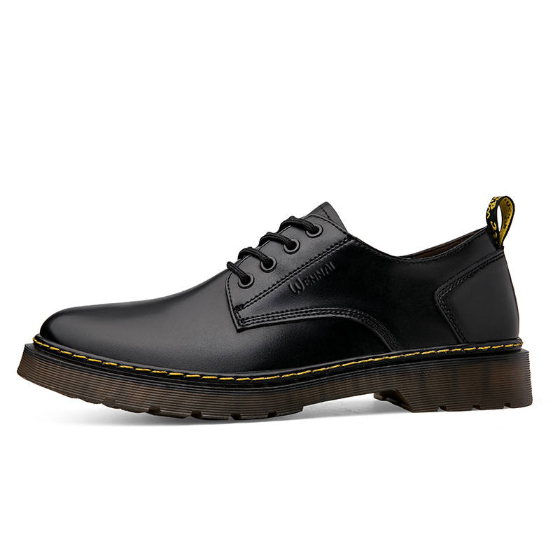 WENNAI Casual Leather Shoes Men's Low Top Black/Brown