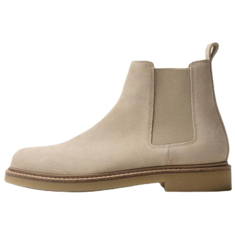 ZARA Cow Leather Chelsea Boots Men's Light Beige Yellow