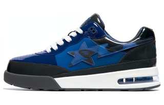 A BATHING APE Bape ROAD STA Patent Leather Low top Stylish Skateboarding Shoes Men's Black Blue