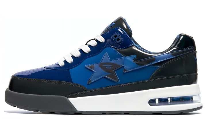 A BATHING APE A BATHING APE Bape ROAD STA Patent Leather Low top Stylish Skateboarding Shoes Men's Black Blue