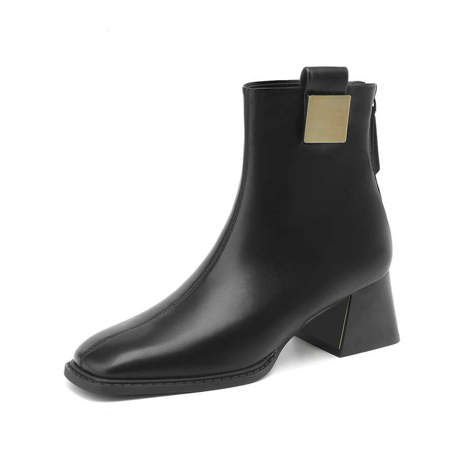 CORALDAISY Leather Ankle Boots 5CM Women's Black
