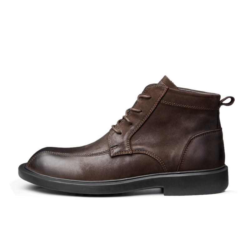 Brounvanm Top Grain Cow Leather Crew Combat Boots 3cm Men's
