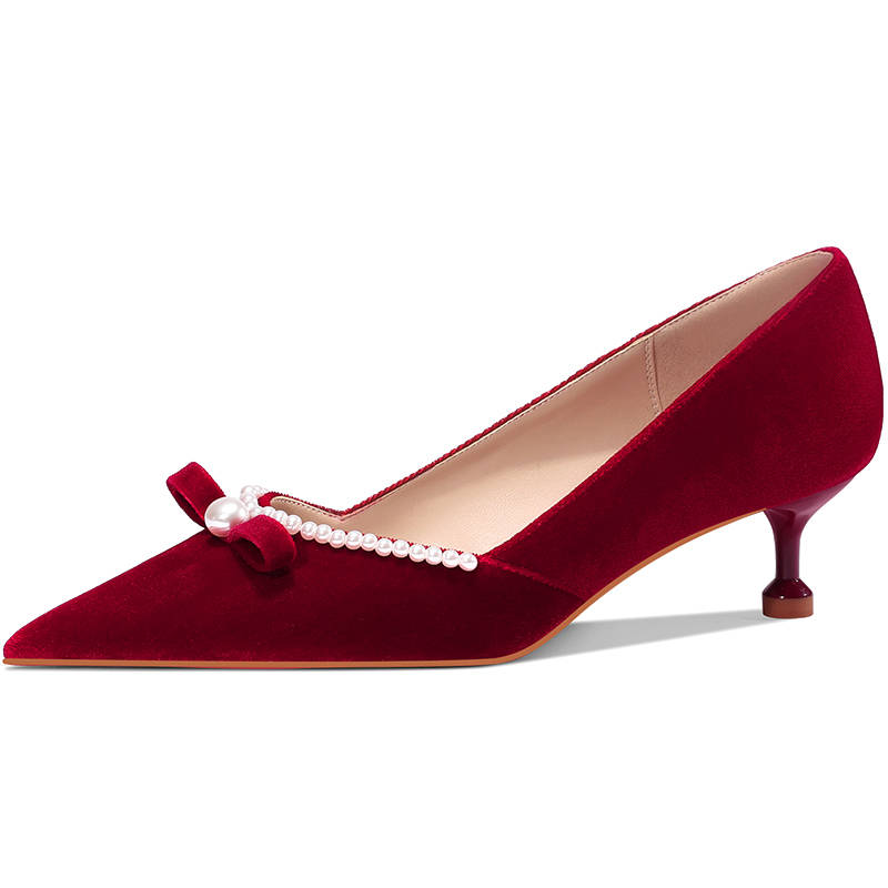 LANMOU Suede Slim Heel High Heels 4.5cm Women's Burgundy