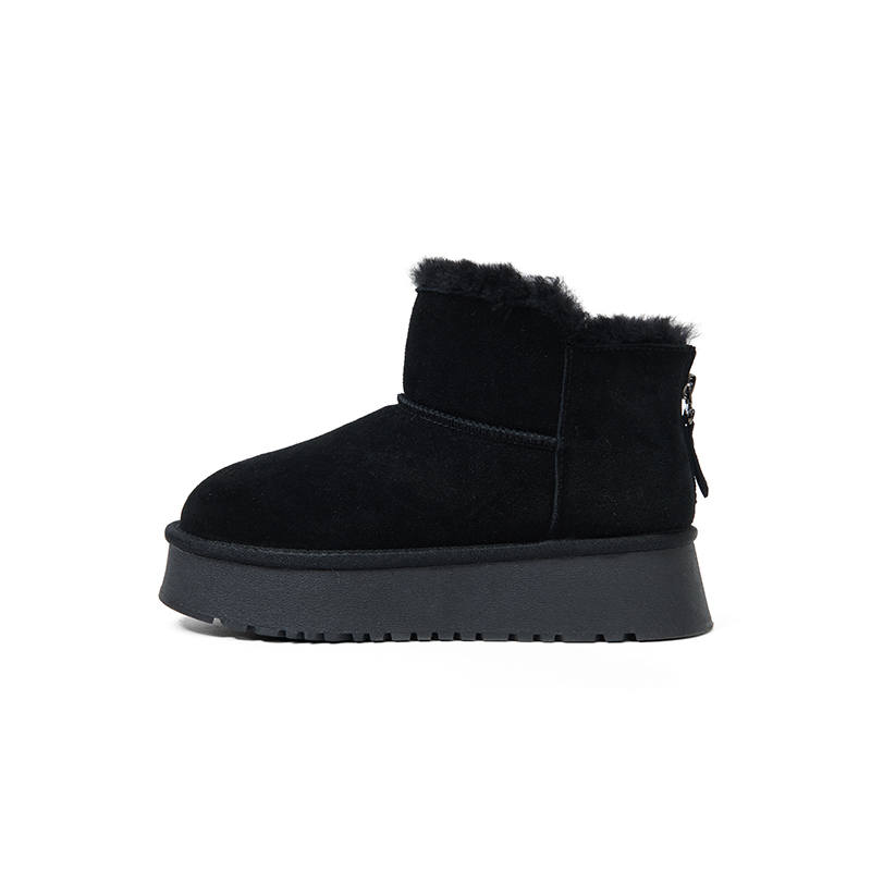 PT'SON Cow Suede Thermal Slip Resistant Thickened And Fleece Lined Thick Sole Short Snow Boots 4.8cm Women's