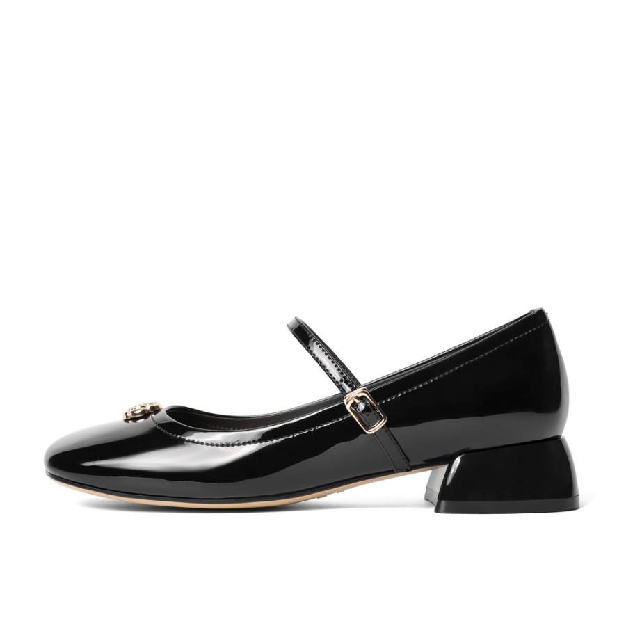 BELLE Top Grain Cow Leather Block Heel Mary Jane Shoes 3cm Women's Black, Red