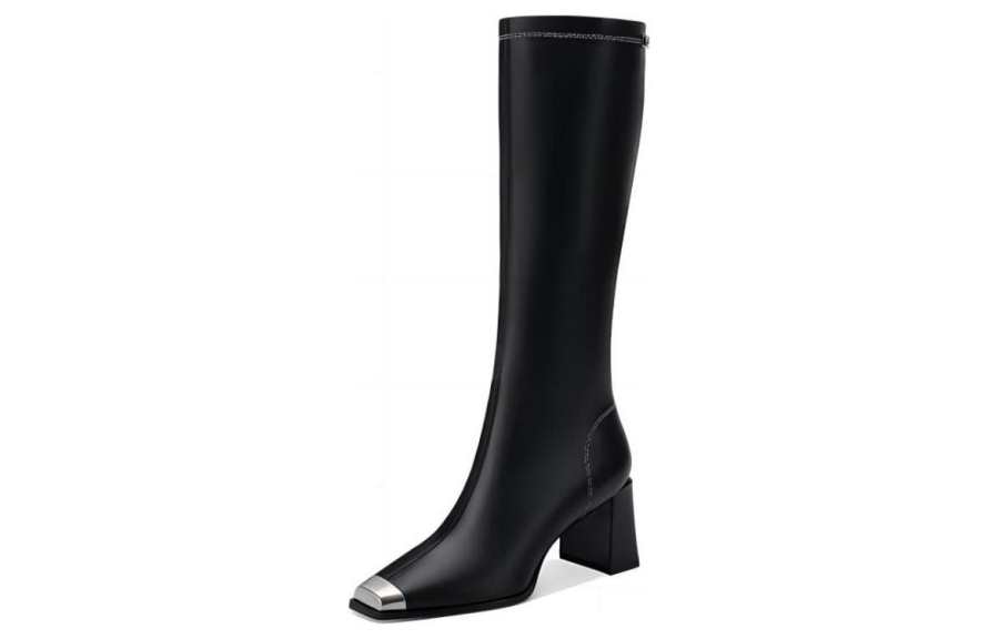 JESSICA SOPHIA Top Grain Cow Leather Knee high Boots 7cm Women's Black