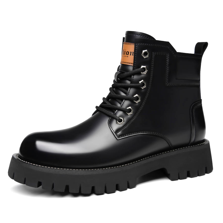 Tonlion Winter Vintage British Style Combat Boots 4 Cm Platform Leather Boots Men's