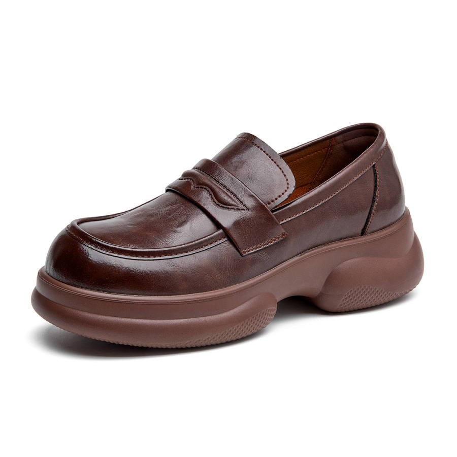 AOKANG Pu Loafers 4.5cm Women's Brown