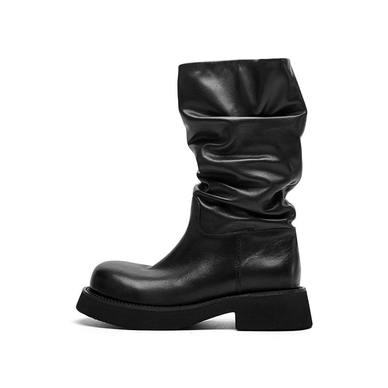 CHERYKALLY Top Grain Cow Leather Knee high Boots 4.5cm Women's Black