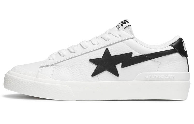 A BATHING APE MAD STA Good Sunday Leather Low top Stylish Skateboarding Shoes Unisex White Black