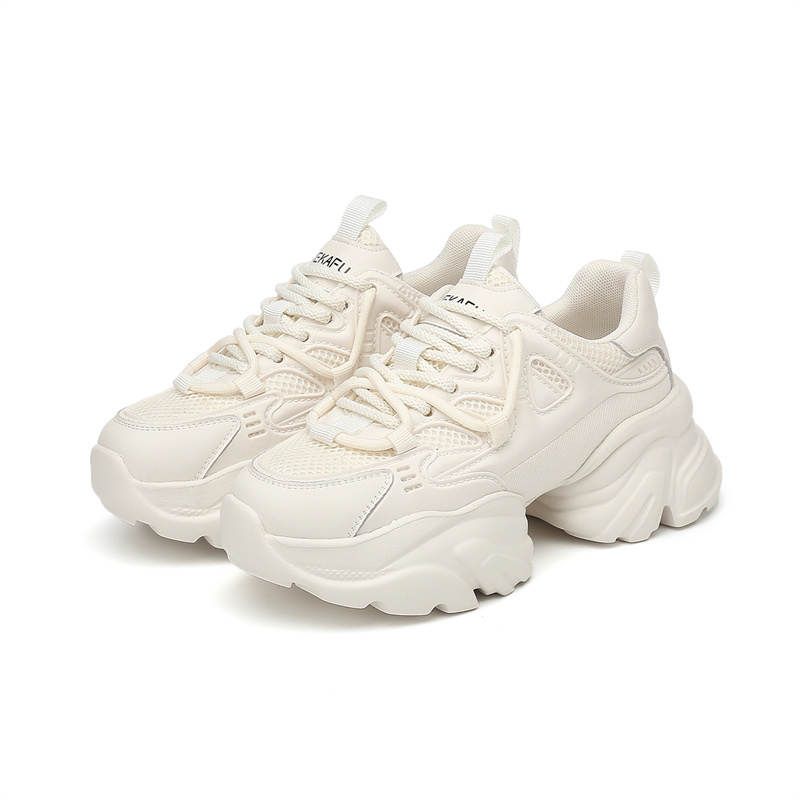KEKAFU Cow Split Leather Height Increasing Breathable Slip Resistant Low top Chunky Sneakers Women's