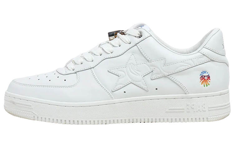 A BATHING APE BAPE BLACK x A BATHING APE STA Cow Leather Stylish Skateboarding Shoes Men's White Silver Tone Buckle