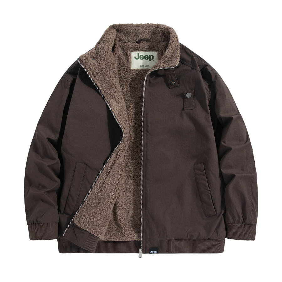 Jeep Velvet Jackets Unisex P75JMWJ666 Coffee Stand Collar Thickened
