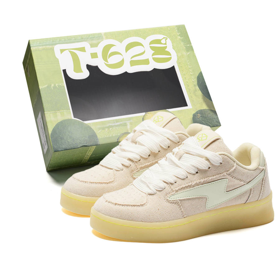 T628 Glow In The Dark Puffy Shoes Canvas Low top Skateboard Shoes Unisex Beige