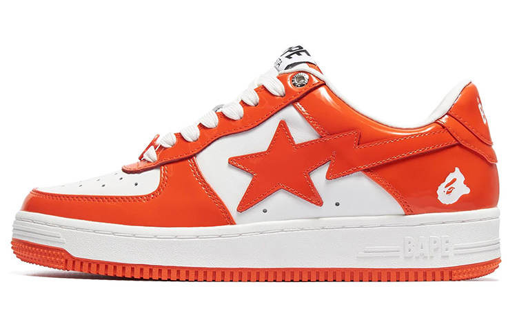 A BATHING APE STA Patent Leather Stylish Skateboarding Shoes Women's White Orange
