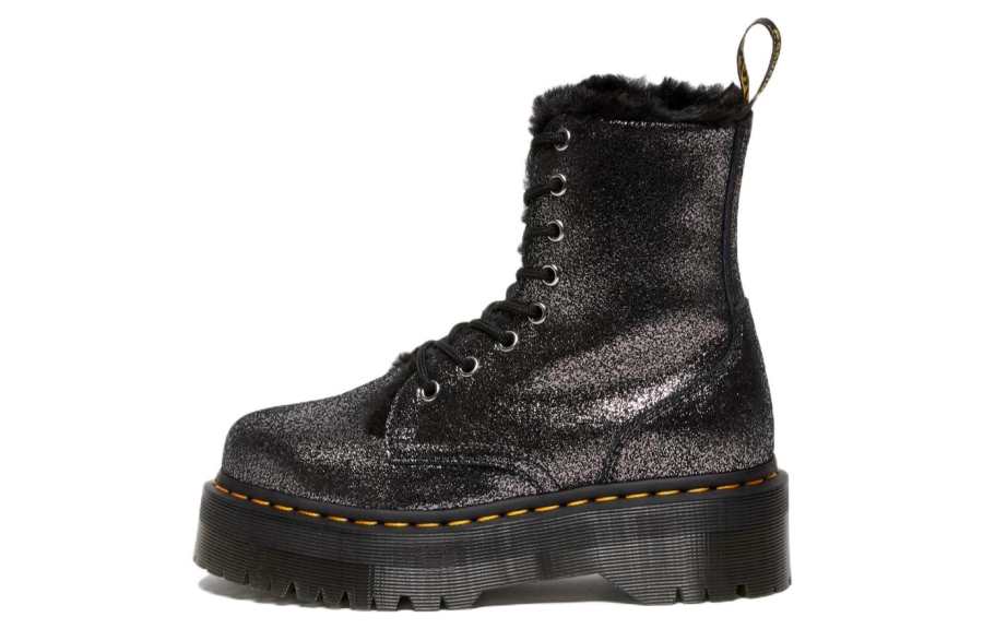 Dr.Martens Dr. Martens Jadon Faux Fur Lined Metallic Leather Platform Boots 'Black' Women's